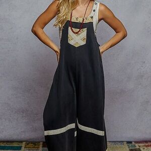 POL Two-Tone Black and Cream Jumpsuit